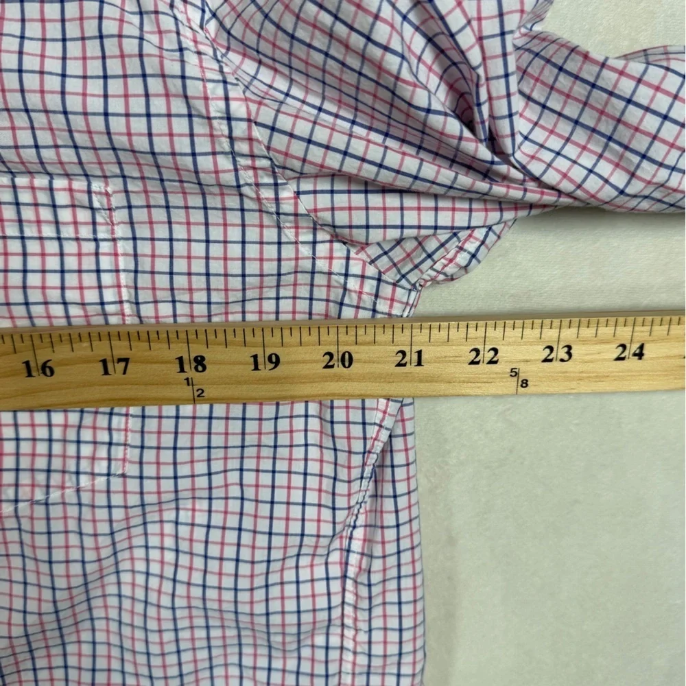 J. Crew Men's Medium Light Weight Pink and Blue Plaid Button Down Shirt